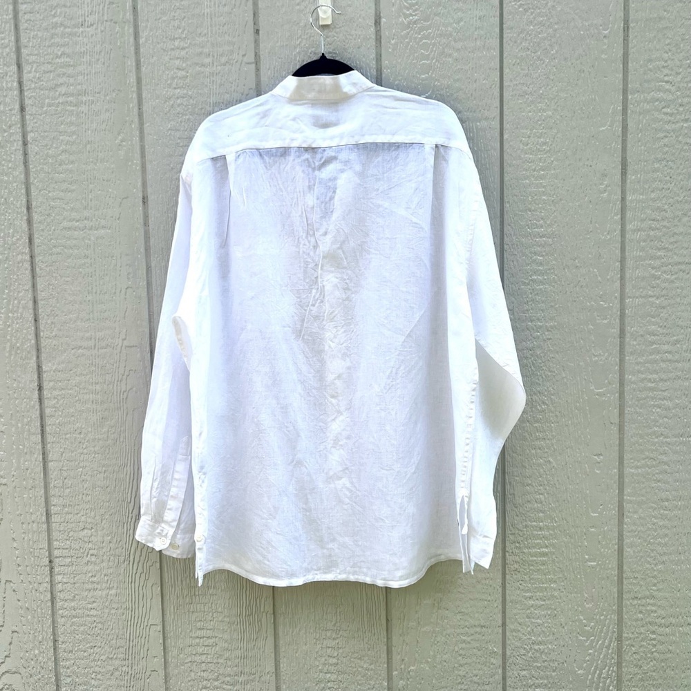 Faconnable band collar White linen Casual Shirt XL - Picture 4 of 8